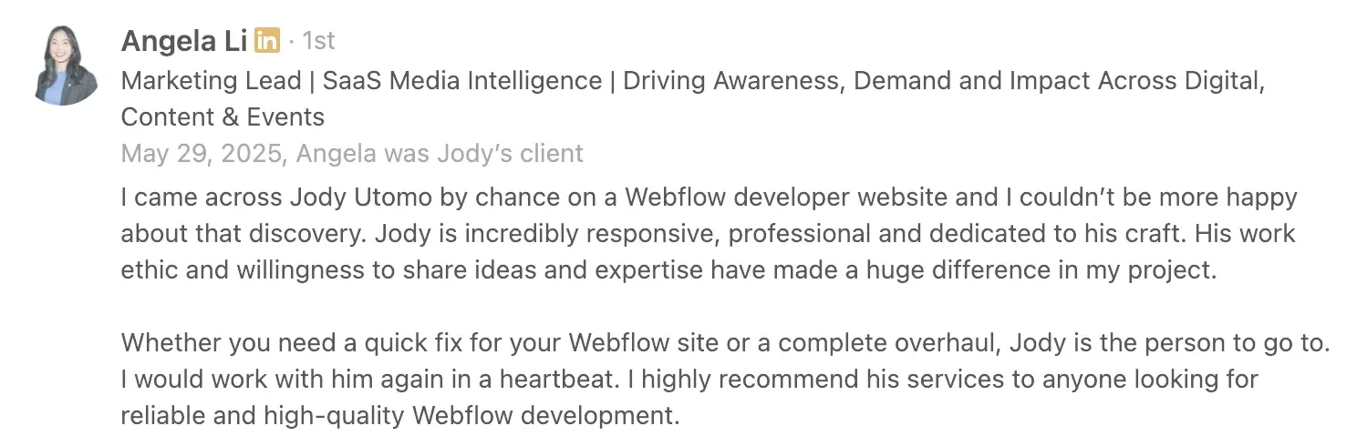utomodesigns linkedin testimonial truescope singapore