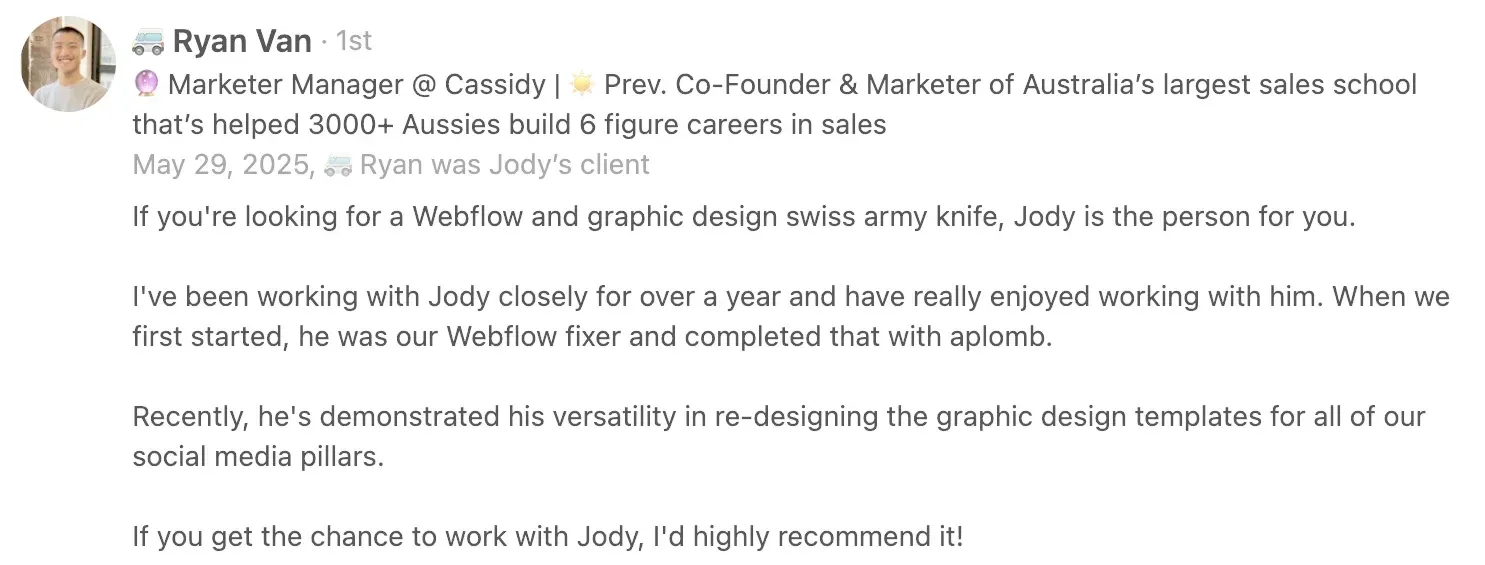 utomodesigns linkedin testimonial earlywork