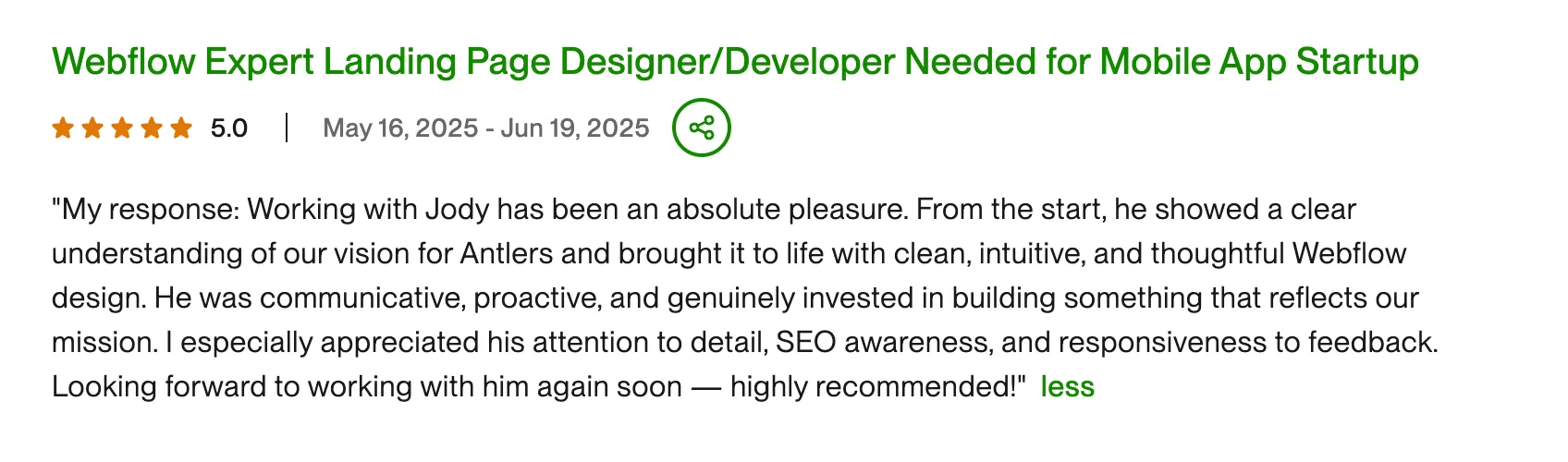 utomodesigns upwork testimonial antlers app